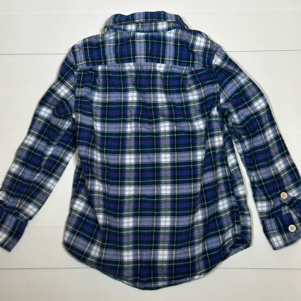 J. Crew Crewcuts Boy’s Blue Plaid Flannel Button Down Shirt Size 4-5 - Picture 7 of 8